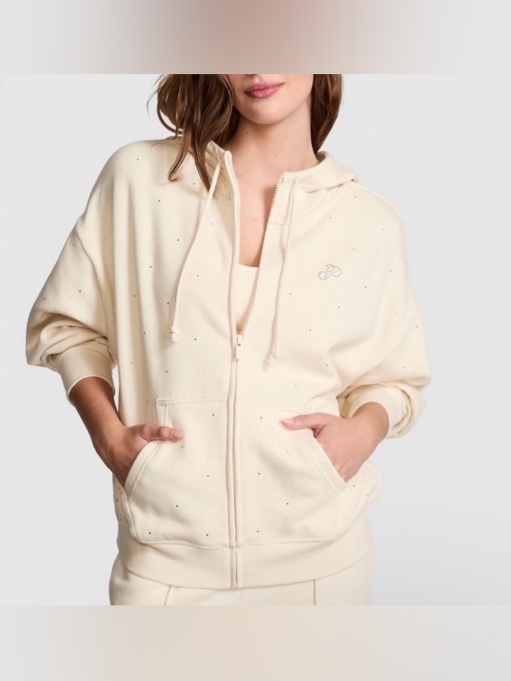 PINK Victorias Secret Ivy Fleece Campus Bling Full Zip Hoodie